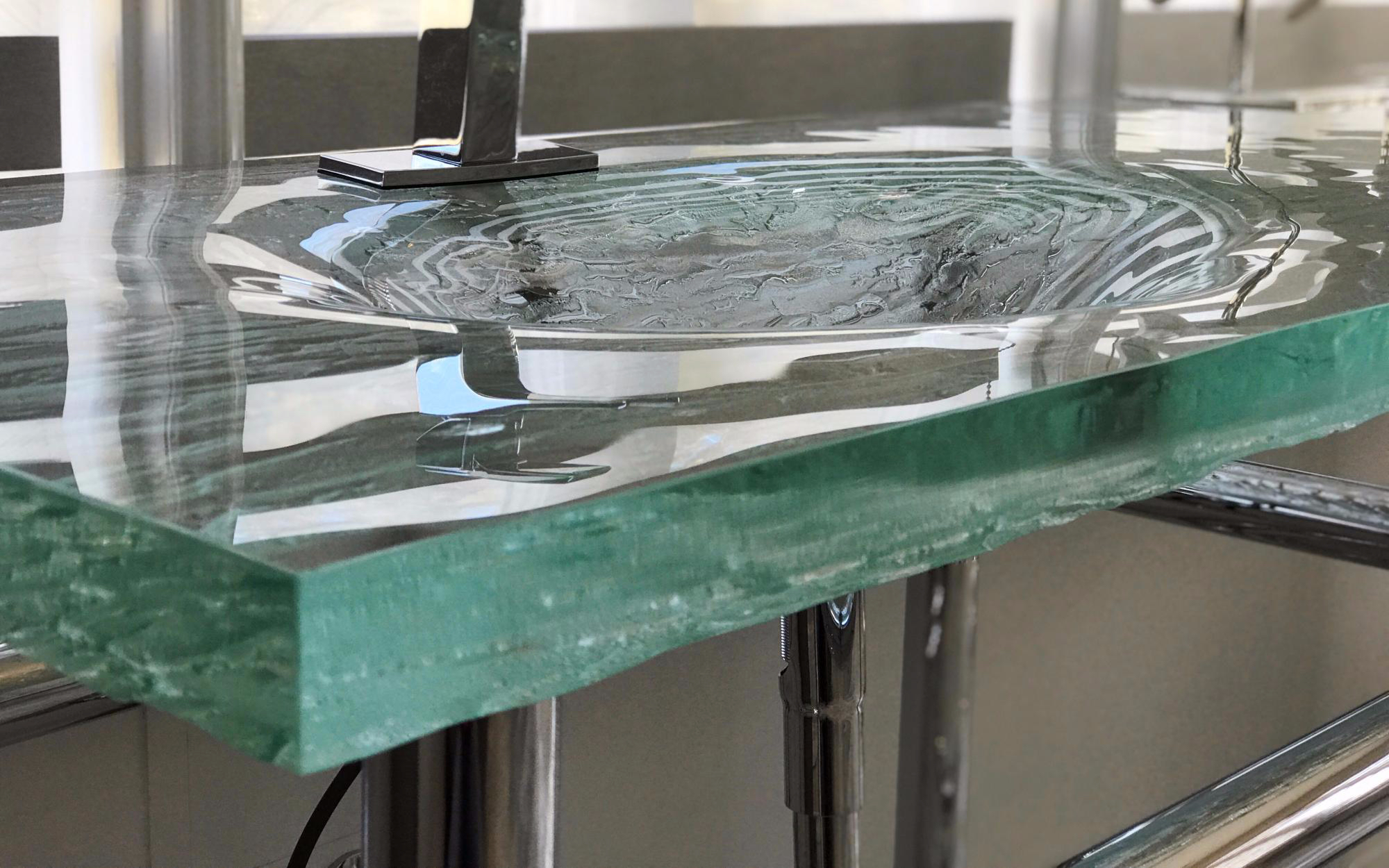 Integral Bowl Glass Vanity Top Glass Countertops
